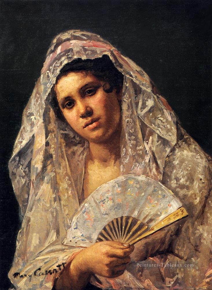 Espagnol Danseuse portant une dentelle Mantilla mères des enfants Mary Cassatt Peintures à l'huile